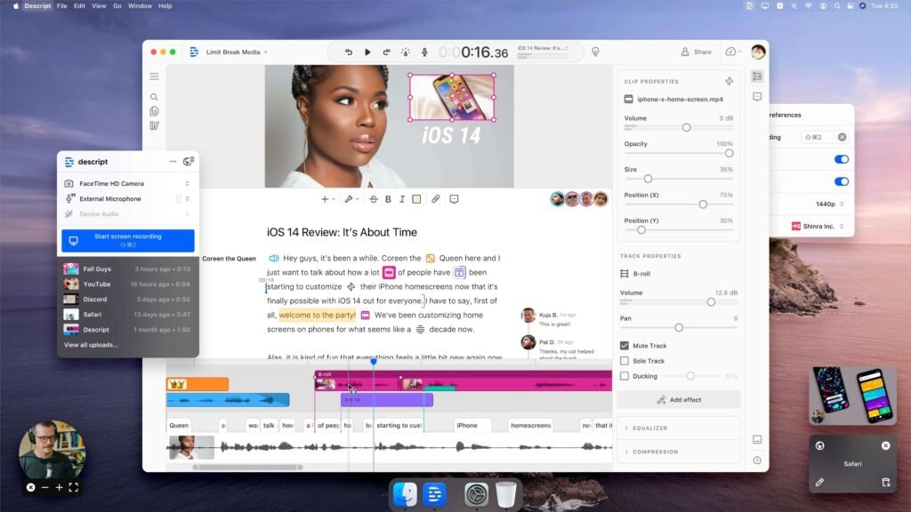 Descript AI Video Editor Screenshot