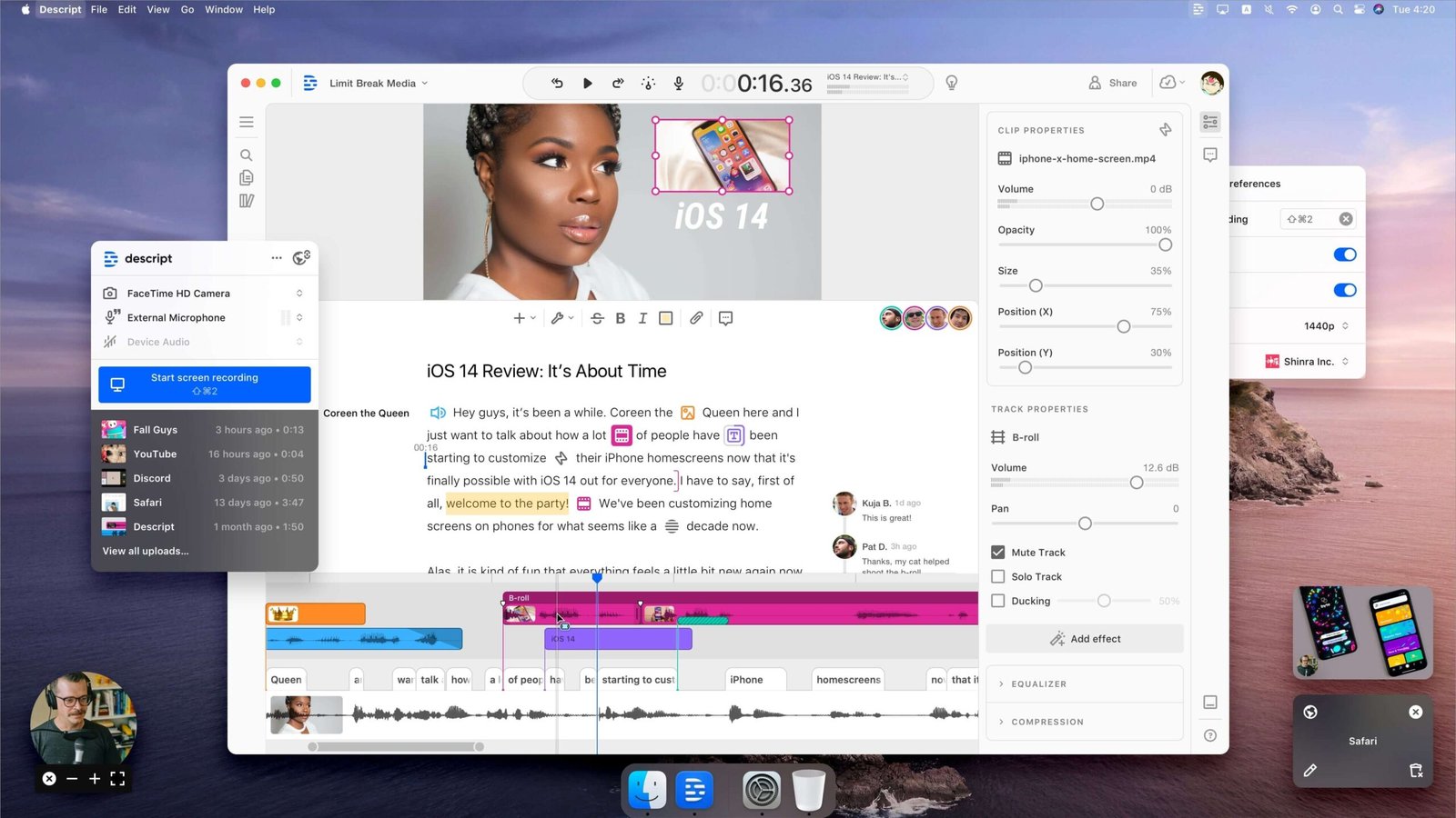 Descript AI Video Editor Screenshot